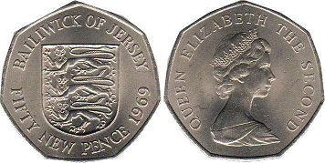 монета Джерси 50 новых пенсов 1969