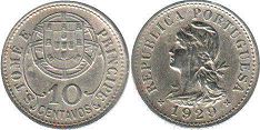 монета Сан-Томе и Принсипи 10 сентаво 1929