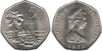 монета Сейшельские Острова 5 рупий 1972