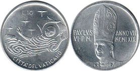 монета Ватикан 10 лир 1969