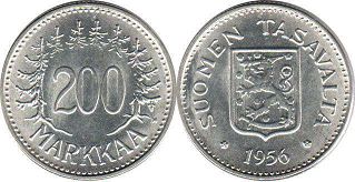 монета Финляндия 200 марок 1956