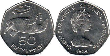 монета Островов Святой Елены и Вознесения 50 пенсов 1984