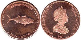 монета Тристан-да-Кунья 2 пенса 2011