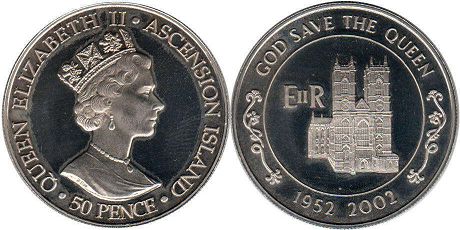 монета Остров Вознесения (Асенсьон) 50 пенсов 2002