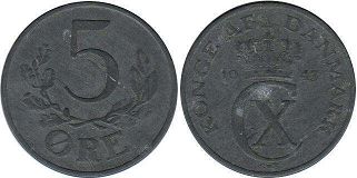 монета Дания 5 эре 1943