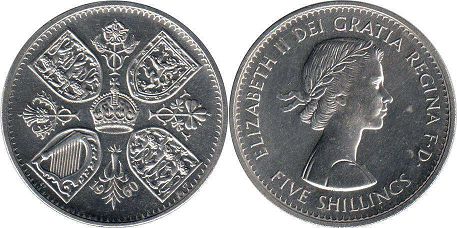 монета Великобритания 5 шиллингов (крона) 1960