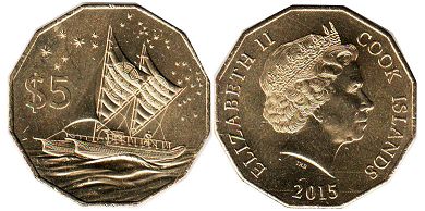 монета Острова Кука 5 долларов 2015