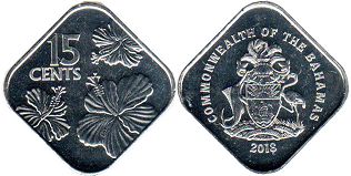 монета Багамы 15 центов 2018
