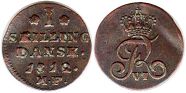 монета Дания 1 скиллинг 1812