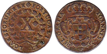 монета Португалия 10 рейс 1734