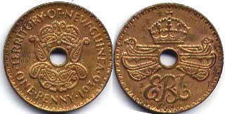 монета Новая Гвинея 1 пенни 1936