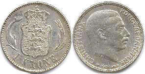 монета Дания 1 крона 1915