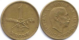 монета Дания 1 крона 1946
