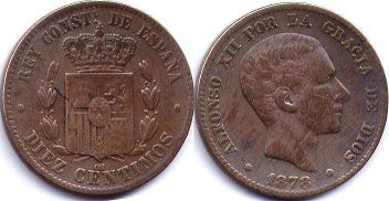 монета Испания 10 сентимо 1878