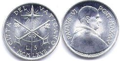 монета Ватикан 5 лир 1967
