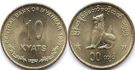 монета Мьянма 10 кьят 1999