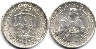 монета Сан-Марино 10 лир 1931