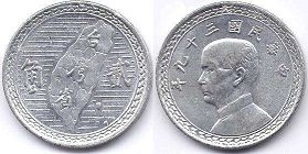монета Тайвань 2 цзяо 1950