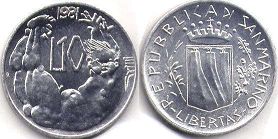 монета Сан-Марино 10 лир 1981