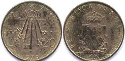 монета Сан-Марино 20 лир 1979