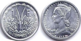 монета Французская Западная Африка 1 франк 1948