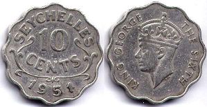 монета Сейшельские Острова 10 центов 1951