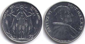 монета Ватикан 50 лир 1968