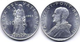 монета Ватикан 10 лир 1965