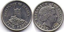 монета Джерси 5 пенсов 1998