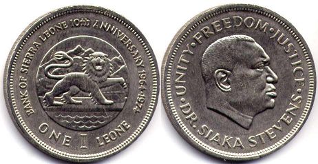 монета Сьерра-Леоне 1 леоне 1974