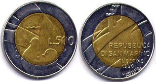 монета Сан-Марино 500 лир 1990