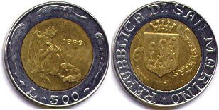 монета Сан-Марино 500 лир 1989