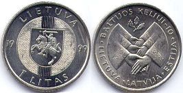 монета Литва 1 лит 1999