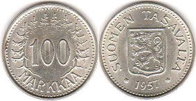 монета Финляндия 100 марок 1957