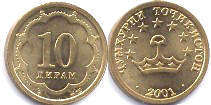 монета Таджикистан 10 дирамов 2001