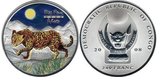 монета Конго 240 франков 2008